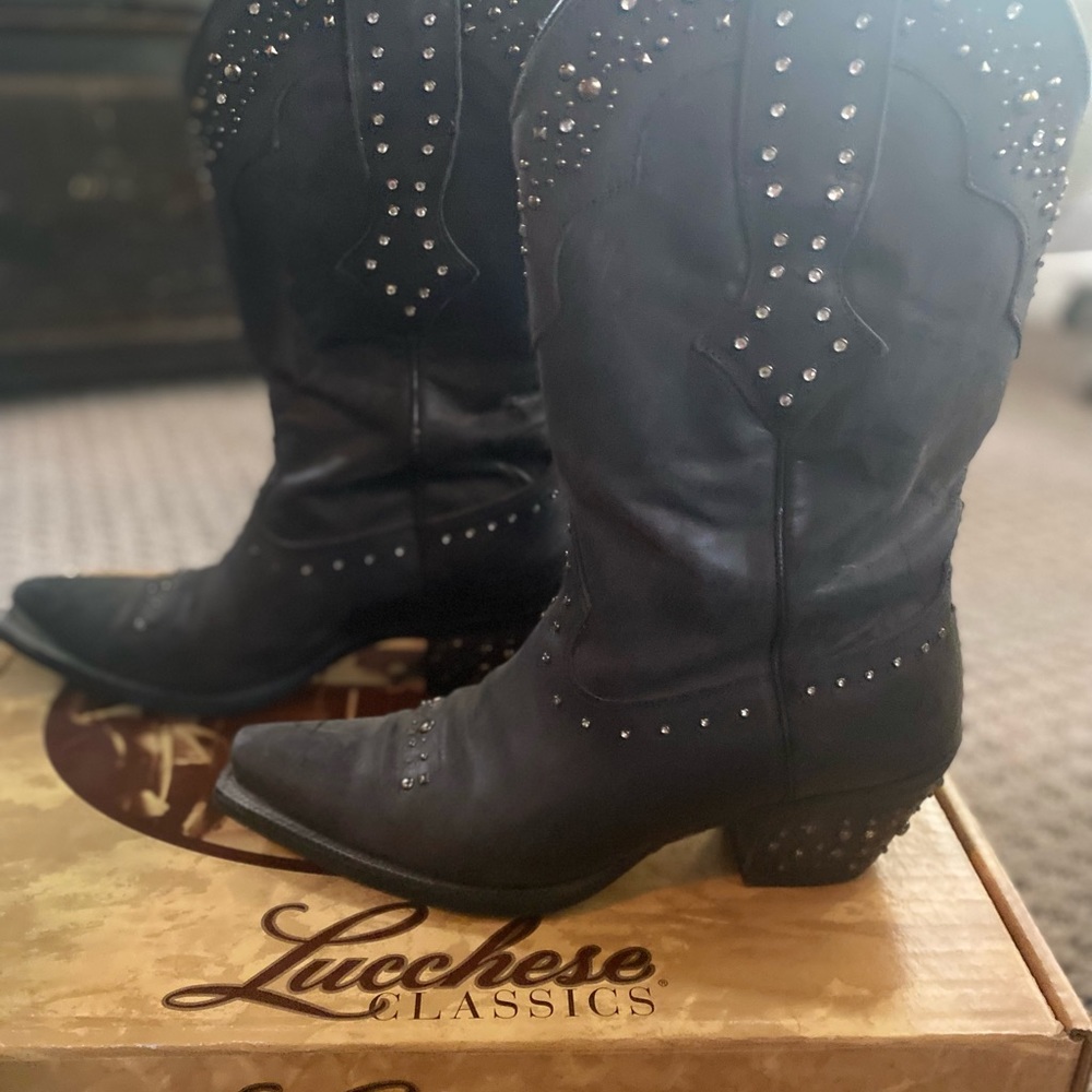 Lucchese Brothers western boots with studs, Black, size 8.5, good condition